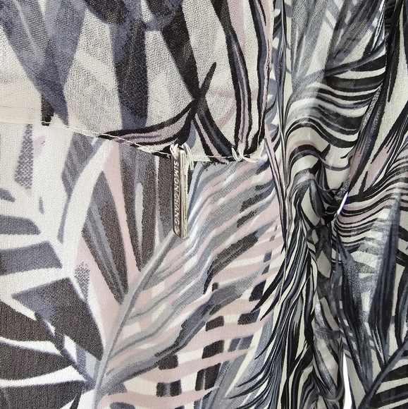 Simon Chang Xs Leaf Print Sheer Blouse Long Sleeve Button Up - Picture 2 of 6